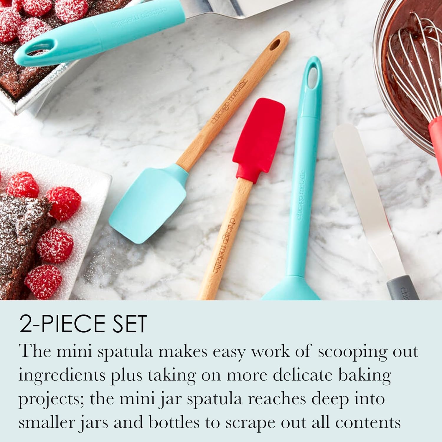 Mini Spatula Set with Silicone Heads and Beechwood Handles - 2-Piece Mini Spoon Spatula and Jar Spatula for Small Jars, Bottles, and Bowls