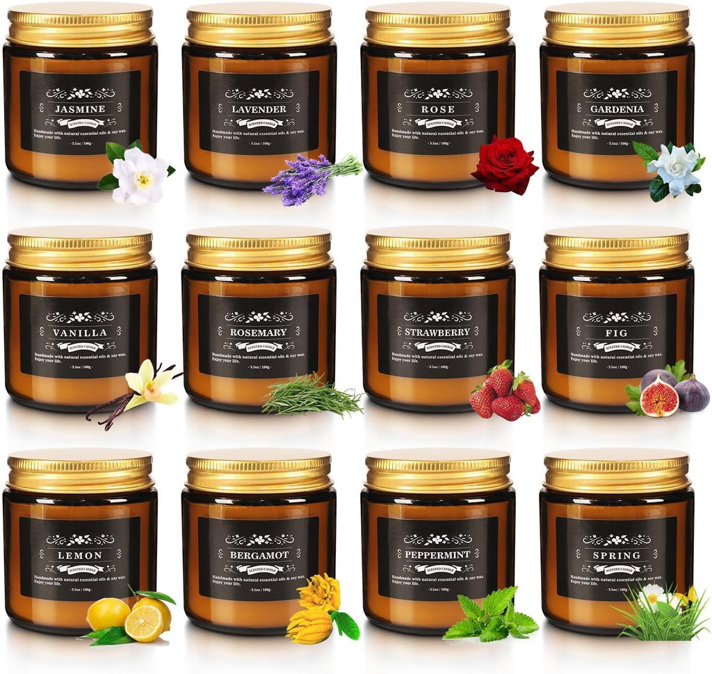 12 Pcs Scented Candles with Added Natural Essential Oils, 3.05Oz, Suitable for Various Festivals, Parties, Yoga, and Home Scene