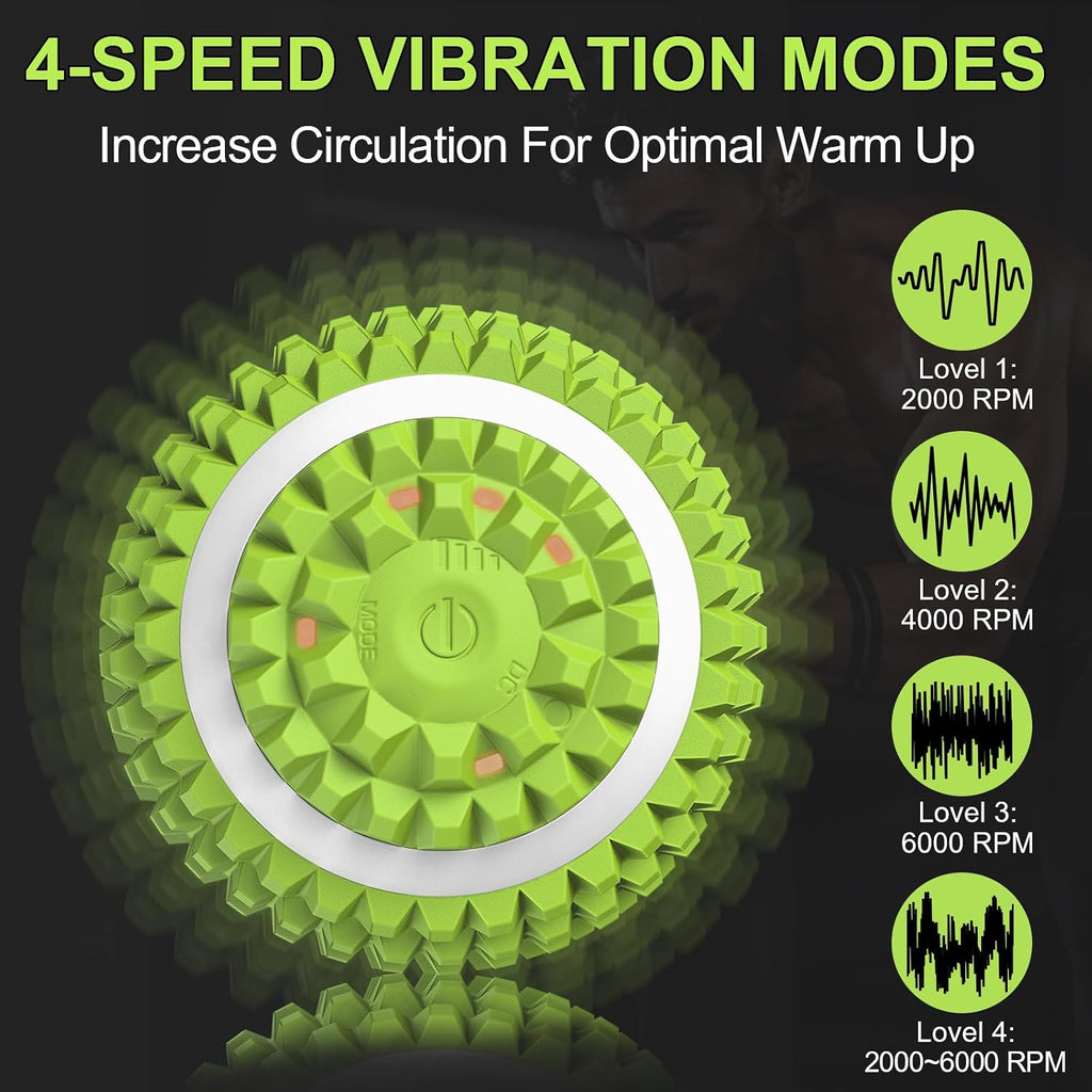 Vibrating Ball Massager, Vibration Massage Ball for Physical Therapy, Mobility Ball for Workout Recovery, Deep Tissue Massager for Pain Relief and Trigger Point Treatment (Green)