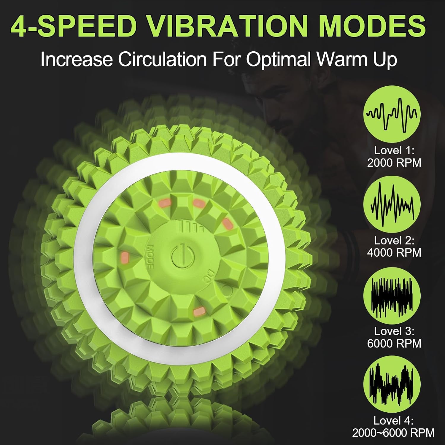 Vibrating Ball Massager, Vibration Massage Ball for Physical Therapy, Mobility Ball for Workout Recovery, Deep Tissue Massager for Pain Relief and Trigger Point Treatment (Green)