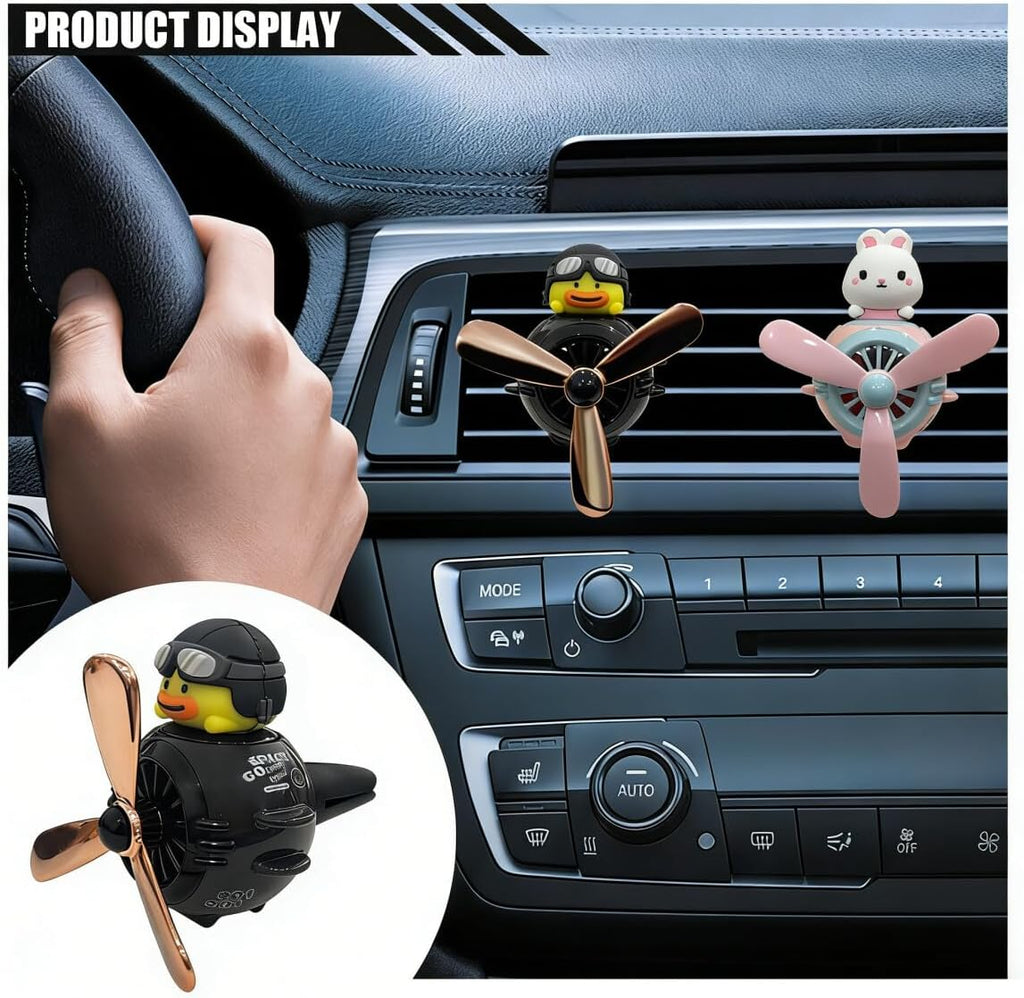 Cute Pilot Black Warrior Car Air Vent Clip Charm, Car Air Condition Vent Clip, Rotating Propeller Automotive Air Outlet Fan Creative Accessories for Car Interior Decoration