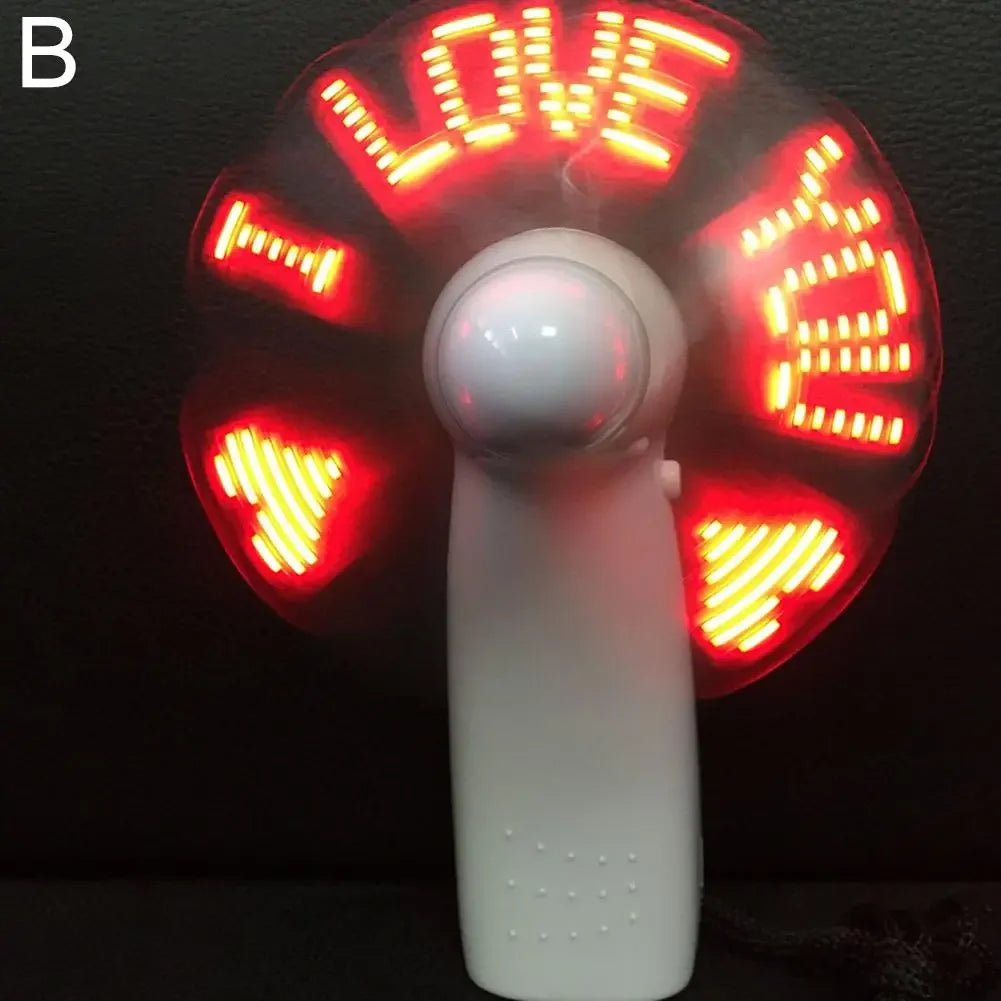 Handheld with Letters Luminous Flash Word Small Electric Display Handheld LED Fan Mini Confession Light Small Fan M1F2