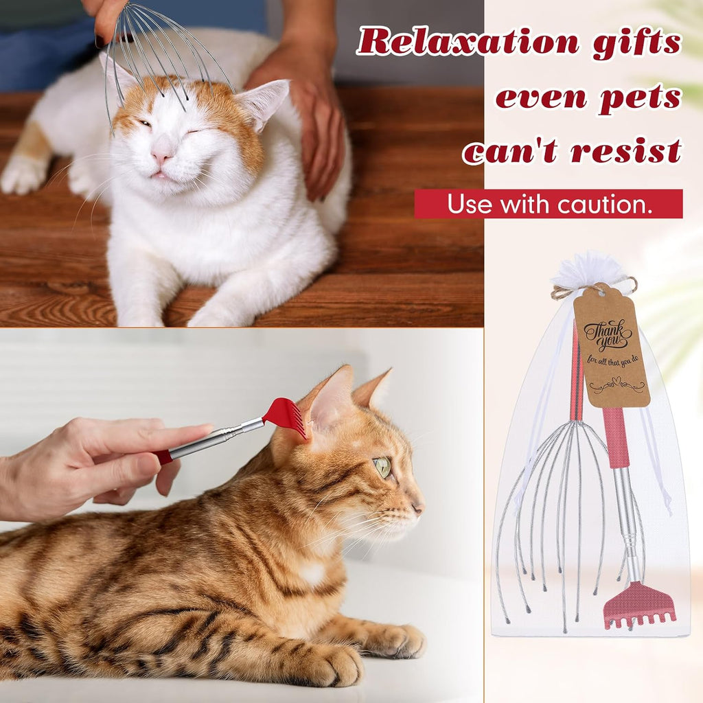 12 Set Scalp Head Massager and Back Scratcher Employee Appreciation Bulk Gifts with Thank You Cards Gift Bags Stress Relief for Graduation Father'S Day Coworker(Red)