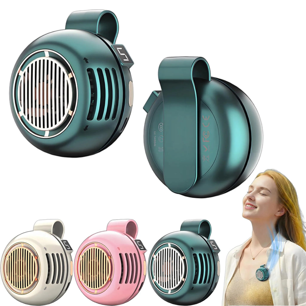 2026 New Portable Clip on Fan for Shirt, Portable Silent Mini Bladeless Electric Fan, 5 Speeds, Intelligent Digital Display, Mini Whirlwind Clip Waist Neck Fans for Outdoor & Travel (Green)