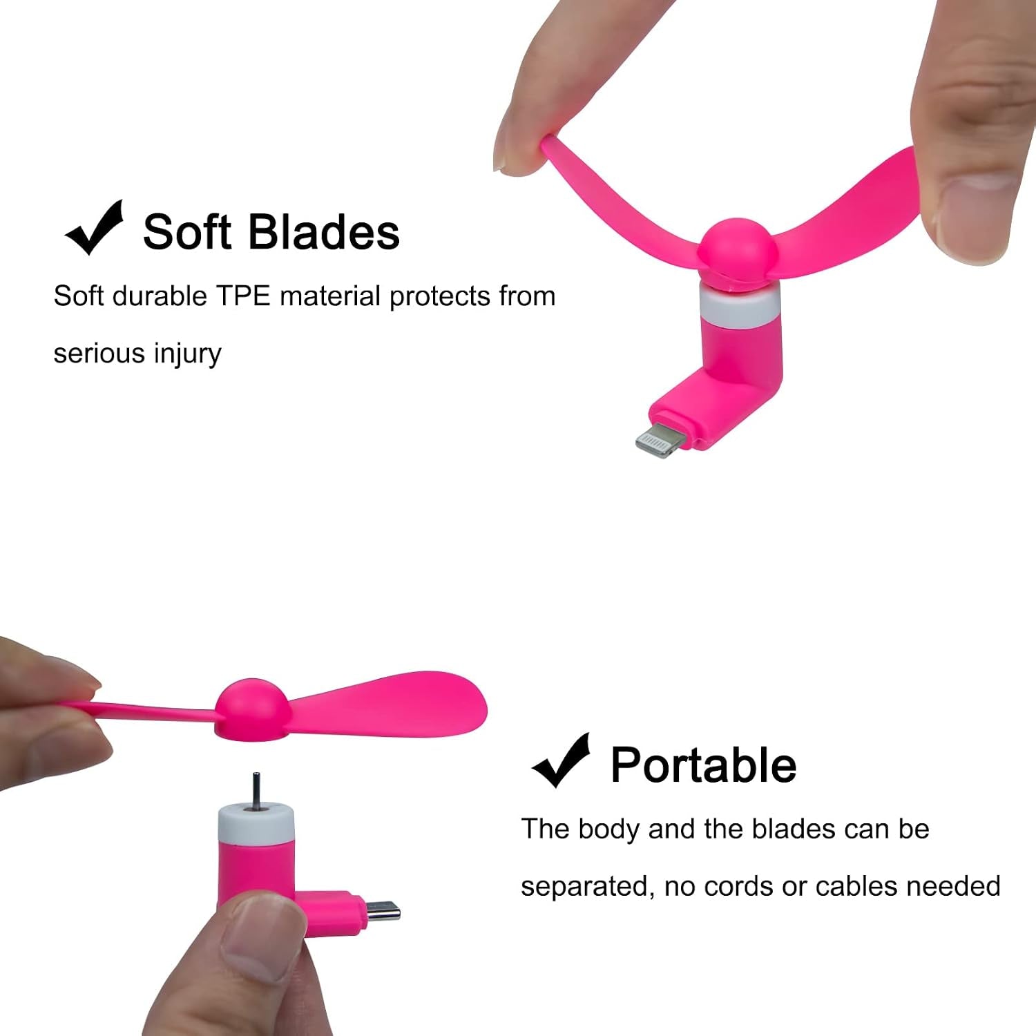 3 Pack Portable Fan Compatible with Iphone 14/14Pro Max/13/13 Pro Max/12/12 Pro Max/11/11 Pro/11 Pro Max/X/Xs/Xr | Plug & Play, Mini & Portable, Gentle Cooling Compatible with Iphone 12/12 Pro Max/11/11 Pro/11 Pro Max/X/Xs/Xr