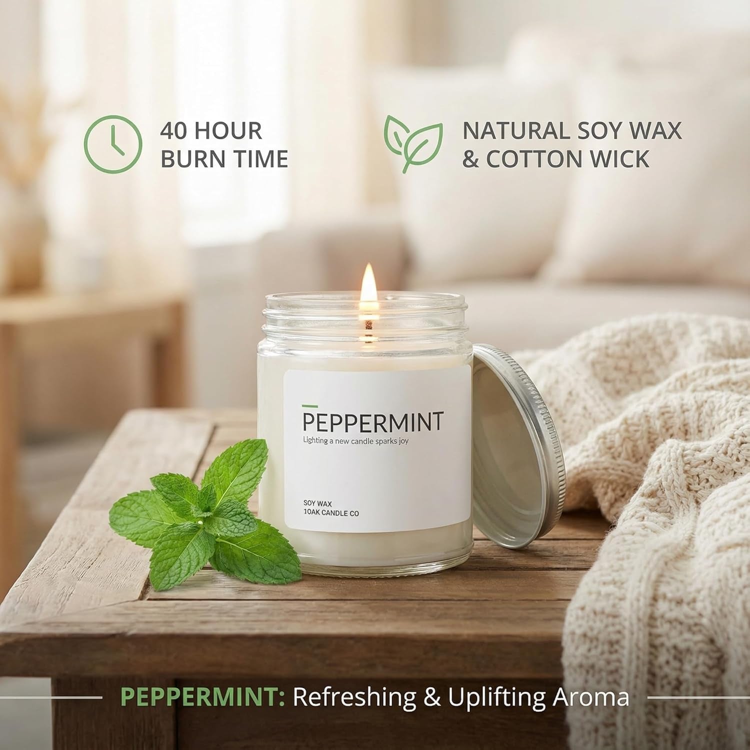 Peppermint Candle - Soy Wax Scented Candles - Scented Candles for Home (7Oz.)