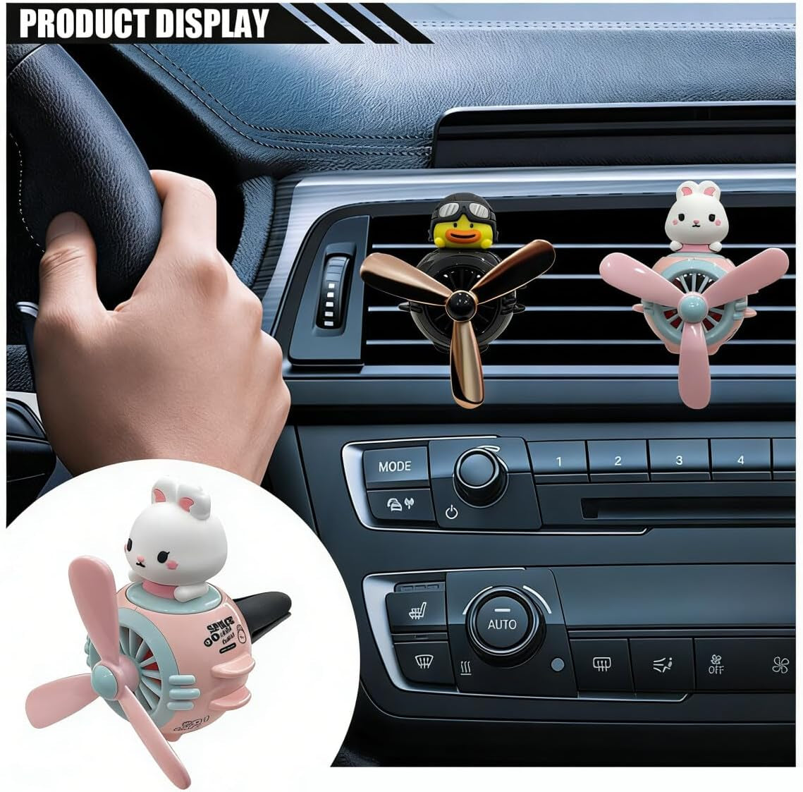 Cute Pilot Black Warrior Car Air Vent Clip Charm, Car Air Condition Vent Clip, Rotating Propeller Automotive Air Outlet Fan Creative Accessories for Car Interior Decoration