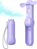 Portable Misting Fan, Handheld Personal Mister, Rechargeable Mini Spray Water Mist, for Kids Women Travel, Outdoors, Hiking, Camping, Home Office (Purple)