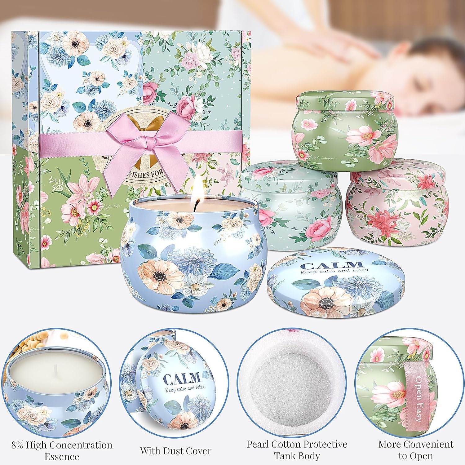 Scented Candles Set, 17.6 Oz 4 Pack Home Scented Candles, 100-120 Hours Candle Set for Men Dad Women, Long Lasting Soy Wax Aromatherapy Gift for Birthday, Fathers Day, Mother'S Day