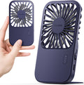 Rechargeable Mini Portable Handheld Fan, Small Personal Battery Powered Handheld Portable Fans for Hand Held Desktop Travel, Foldable Stand, Slim Cordless, Wrist Strap, 3-Speed (Blue)