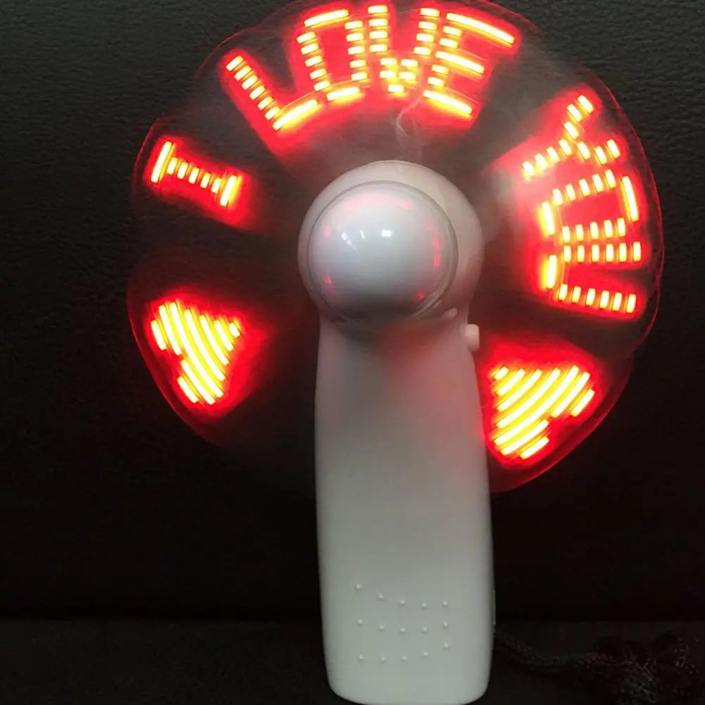 Handheld with Letters Luminous Flash Word Small Electric Display Handheld LED Fan Mini Confession Light Small Fan M1F2