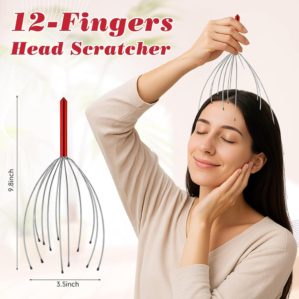 12 Set Scalp Head Massager and Back Scratcher Employee Appreciation Bulk Gifts with Thank You Cards Gift Bags Stress Relief for Graduation Father'S Day Coworker(Red)