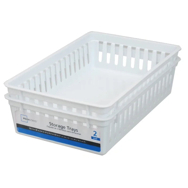 (6 Pack)  2-Pack Plastic Drawer Organizer Storage Bin Set, Mini Drawer Storage Containers for Kitchen Drawer, Desk Drawer and Bathroom Drawer Organization, Arctic White, 10.3" X 6.5" X 2.4"