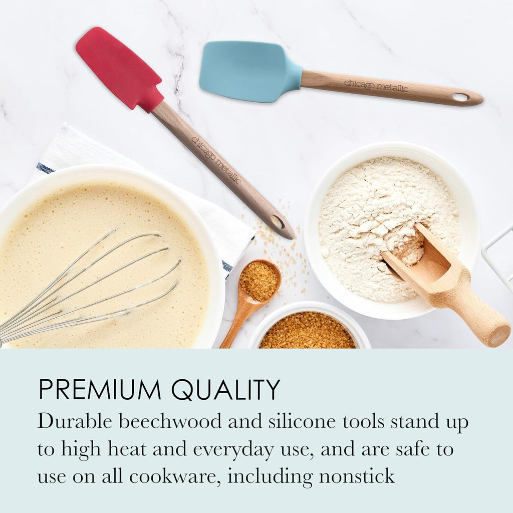 Mini Spatula Set with Silicone Heads and Beechwood Handles - 2-Piece Mini Spoon Spatula and Jar Spatula for Small Jars, Bottles, and Bowls