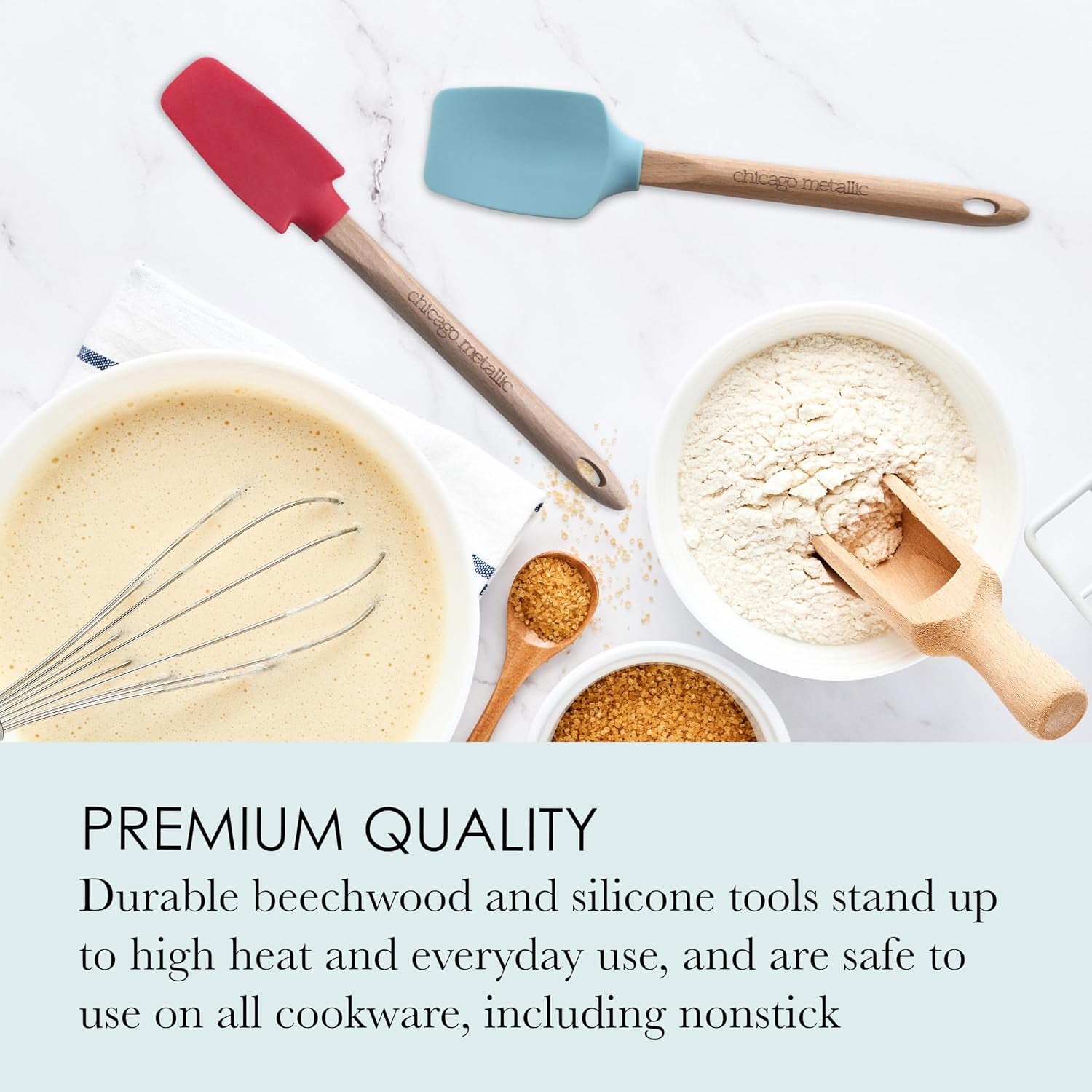 Mini Spatula Set with Silicone Heads and Beechwood Handles - 2-Piece Mini Spoon Spatula and Jar Spatula for Small Jars, Bottles, and Bowls