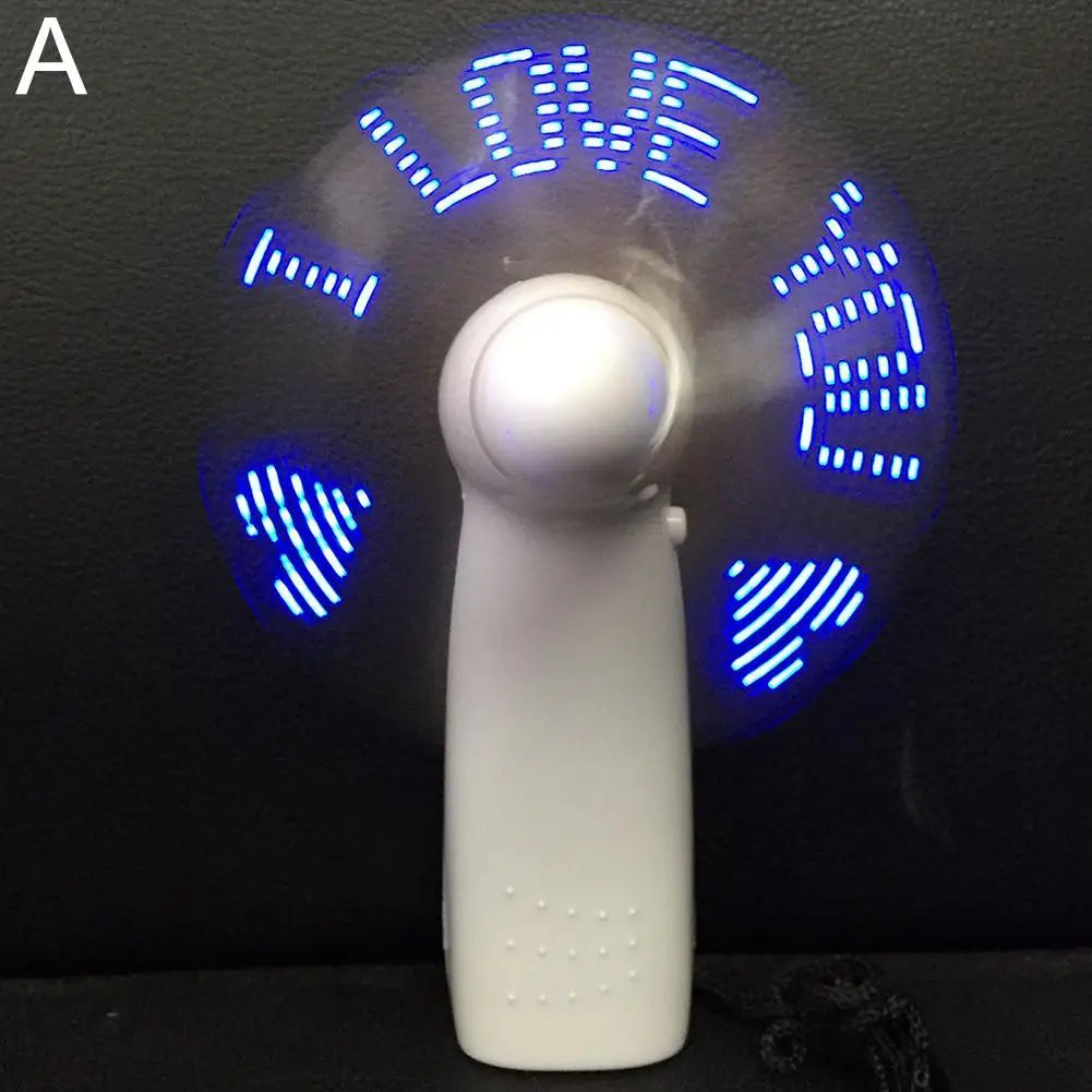 Handheld with Letters Luminous Flash Word Small Electric Display Handheld LED Fan Mini Confession Light Small Fan M1F2