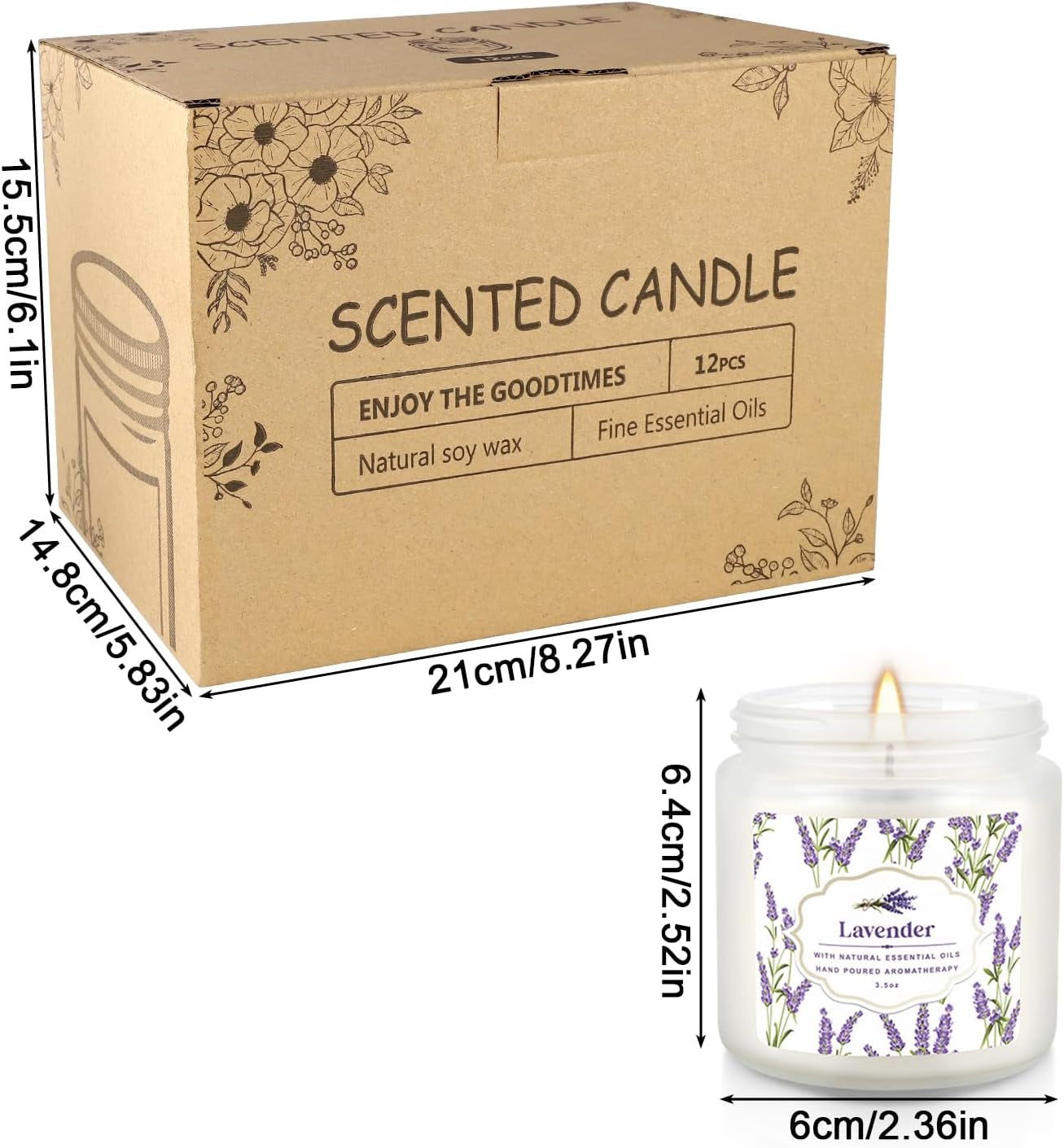 12 Pack Scented Candles with Added Natural Essential Oils, 3.05Oz, Suitable for Various Festivals, Parties, Yoga, and Home Scene