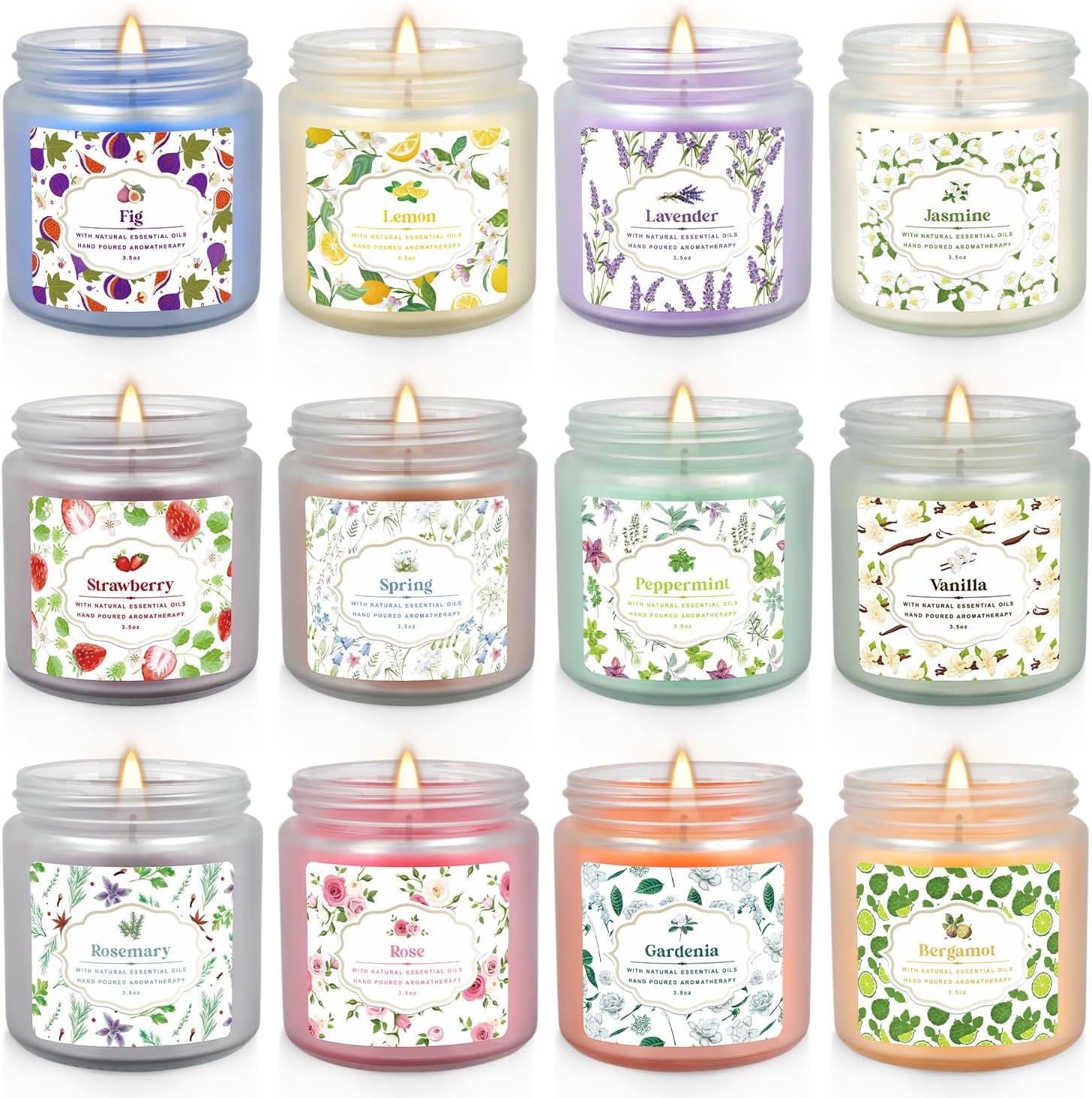 12 Pack Scented Candles with Added Natural Essential Oils, 3.05Oz, Suitable for Various Festivals, Parties, Yoga, and Home Scene