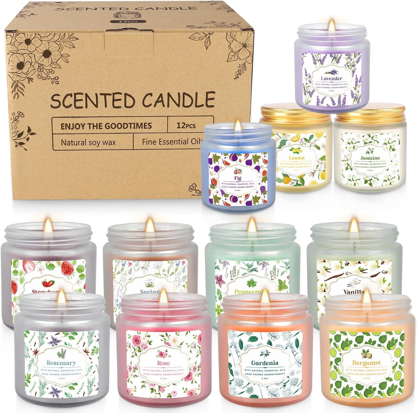 12 Pack Scented Candles with Added Natural Essential Oils, 3.05Oz, Suitable for Various Festivals, Parties, Yoga, and Home Scene