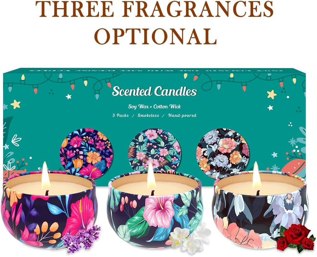 3 Pack Scented Candles Gift, 2.5 Oz Aromatherapy Candles for Home Scented, Natural Soy Candles Stress Relief Gift for Women, Portable Small Jar Candles Set Gifts for Christmas, Birthday, Mother'S Day