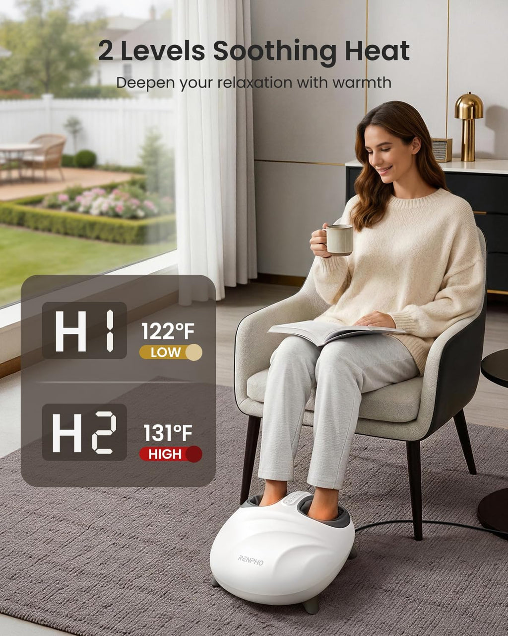 RENPHO Stylish Shiatsu Foot Massager, Smart Auto-Adaptive Foot Size Fit | 3 Modes Full-Foot Kneading & Compression Massage, Foot Care Birthday Gifts for Women Wife, FSA Eligible HSA, Size up to 13