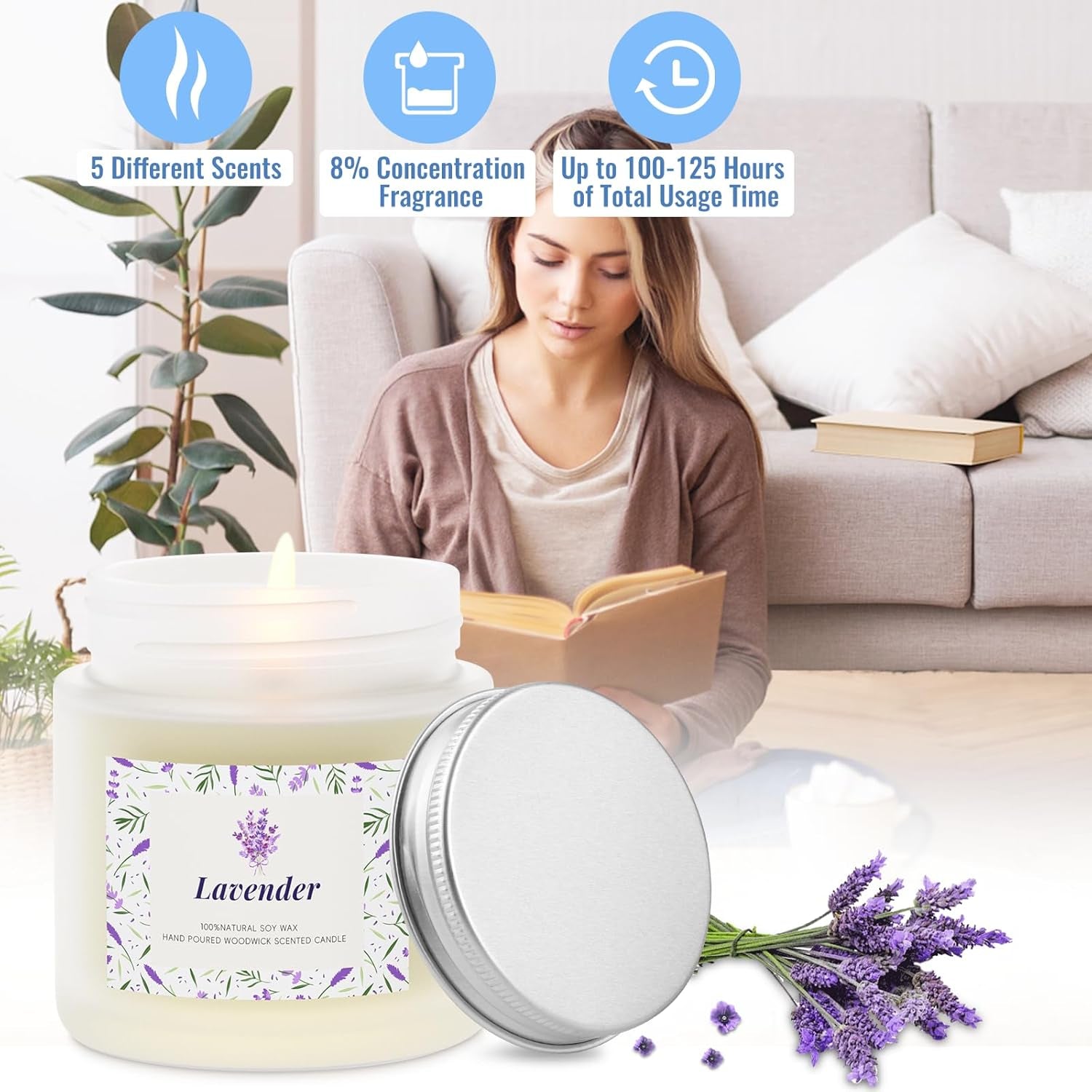 Scented Candles, Candles for Women, 5 Pack | Long-Lasting Candles for Home Scented, 5 Pack Candle Set, Natural & Safe Ingredients, Candle Set for Her