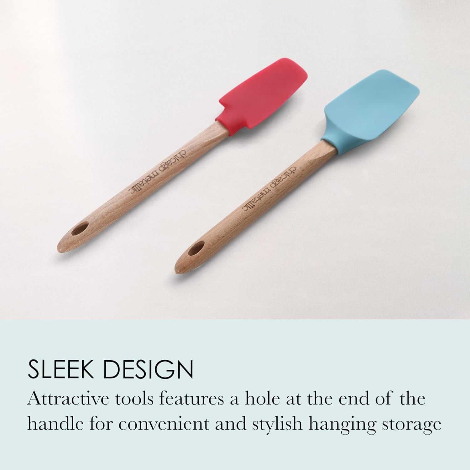 Mini Spatula Set with Silicone Heads and Beechwood Handles - 2-Piece Mini Spoon Spatula and Jar Spatula for Small Jars, Bottles, and Bowls