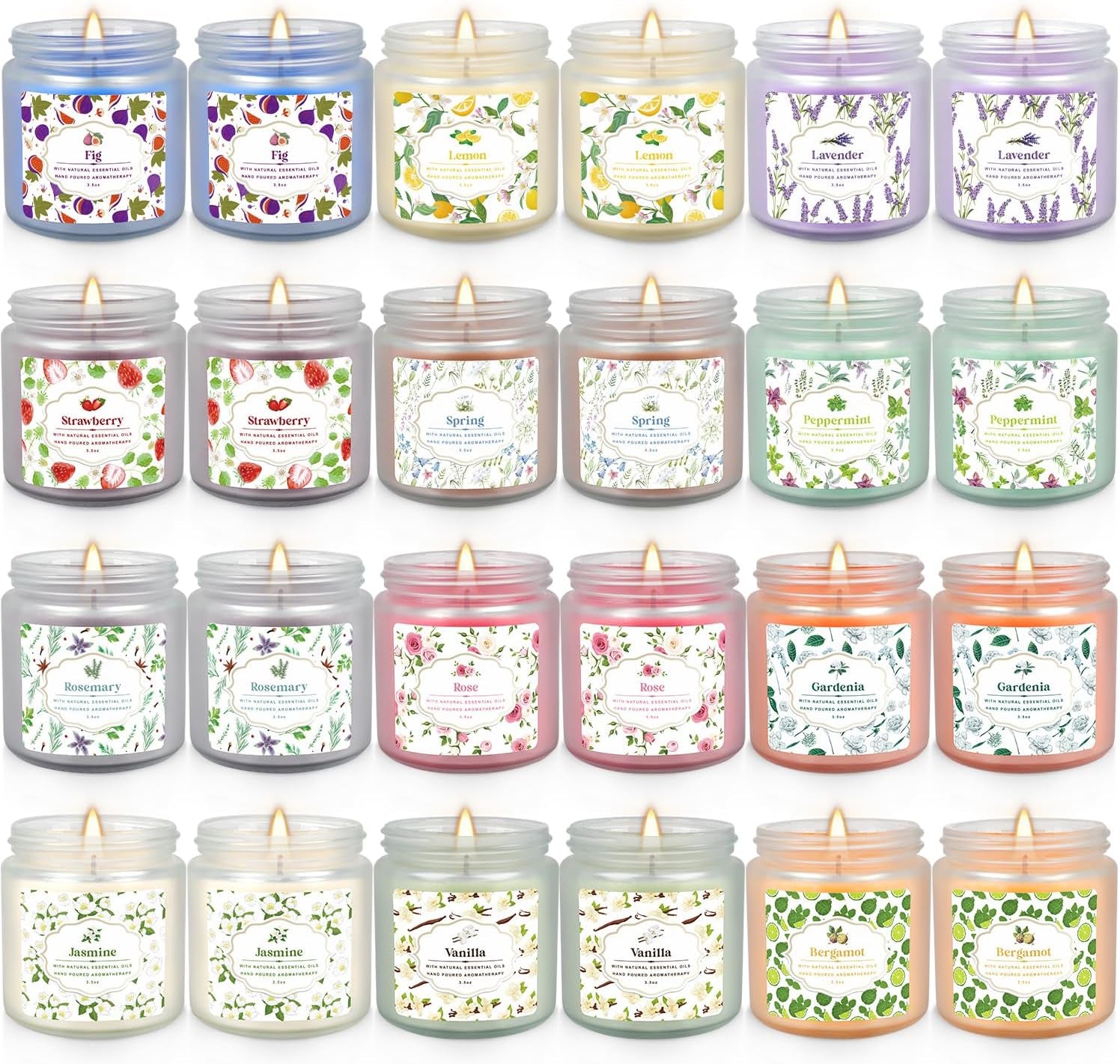 24 Pack Scented Candles with Added Natural Essential Oils, 3.5Oz, Suitable for Various Festivals, Parties, Yoga, and Home Scene