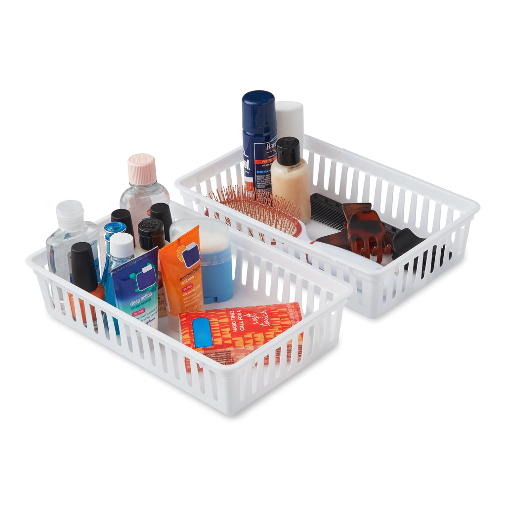 (6 Pack)  2-Pack Plastic Drawer Organizer Storage Bin Set, Mini Drawer Storage Containers for Kitchen Drawer, Desk Drawer and Bathroom Drawer Organization, Arctic White, 10.3" X 6.5" X 2.4"