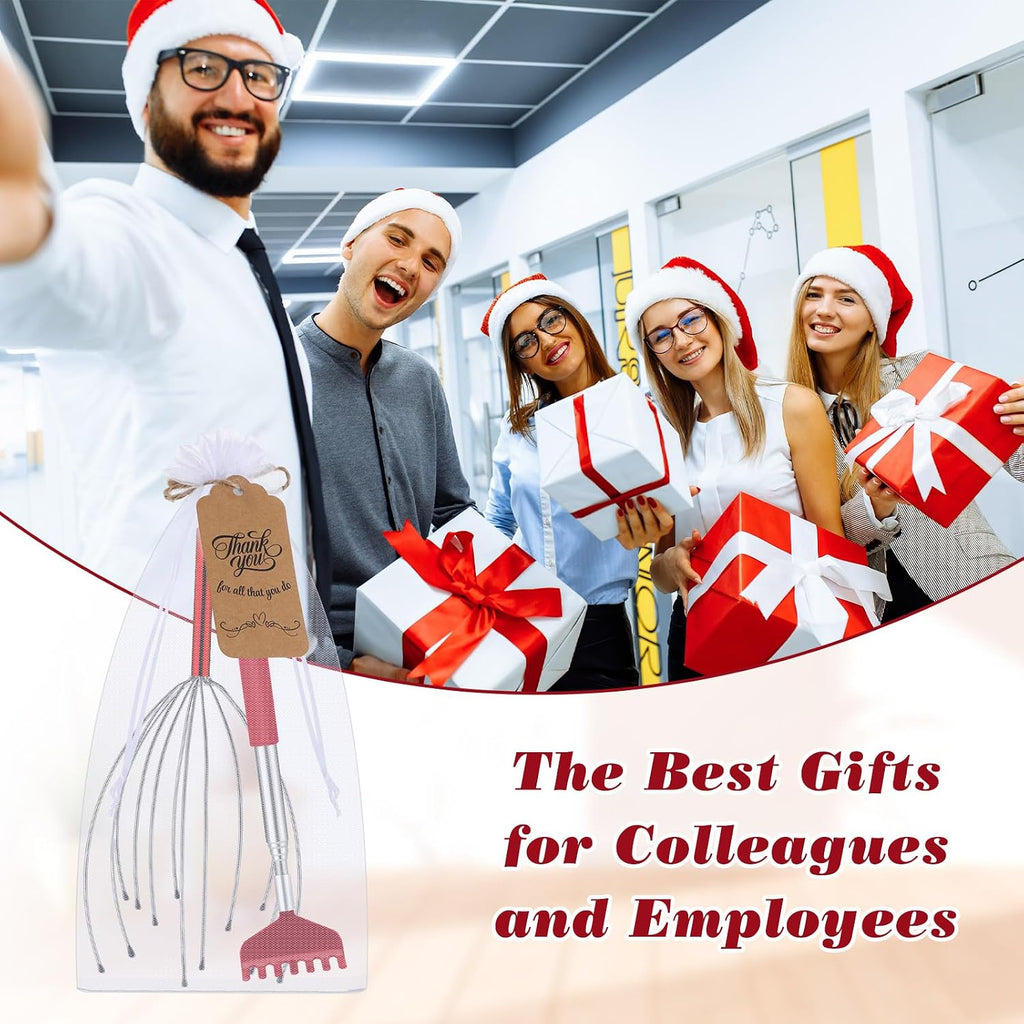 12 Set Scalp Head Massager and Back Scratcher Employee Appreciation Bulk Gifts with Thank You Cards Gift Bags Stress Relief for Graduation Father'S Day Coworker(Red)