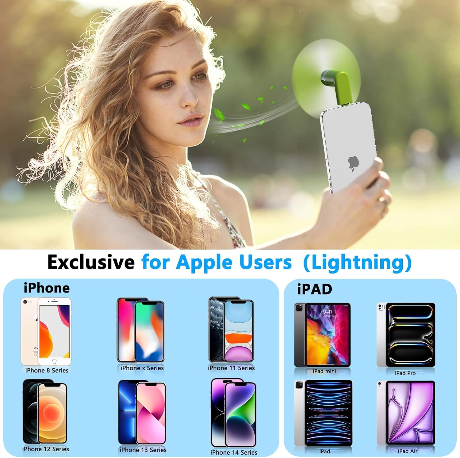 3 Pack Portable Fan Compatible with Iphone 14/14Pro Max/13/13 Pro Max/12/12 Pro Max/11/11 Pro/11 Pro Max/X/Xs/Xr | Plug & Play, Mini & Portable, Gentle Cooling Compatible with Iphone 12/12 Pro Max/11/11 Pro/11 Pro Max/X/Xs/Xr
