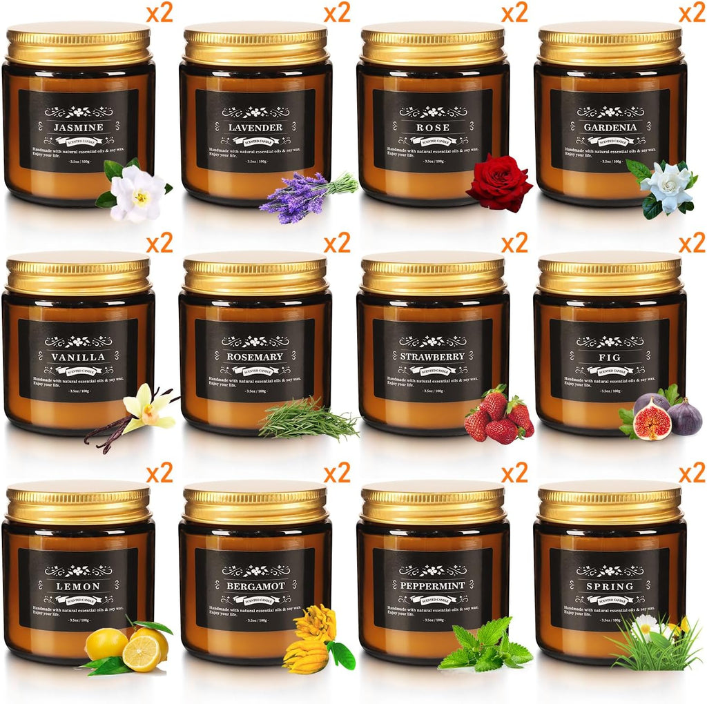 24 Pcs Scented Candles with Added Natural Essential Oils, 3.05Oz, Suitable for Various Festivals, Parties, Yoga, and Home Scene
