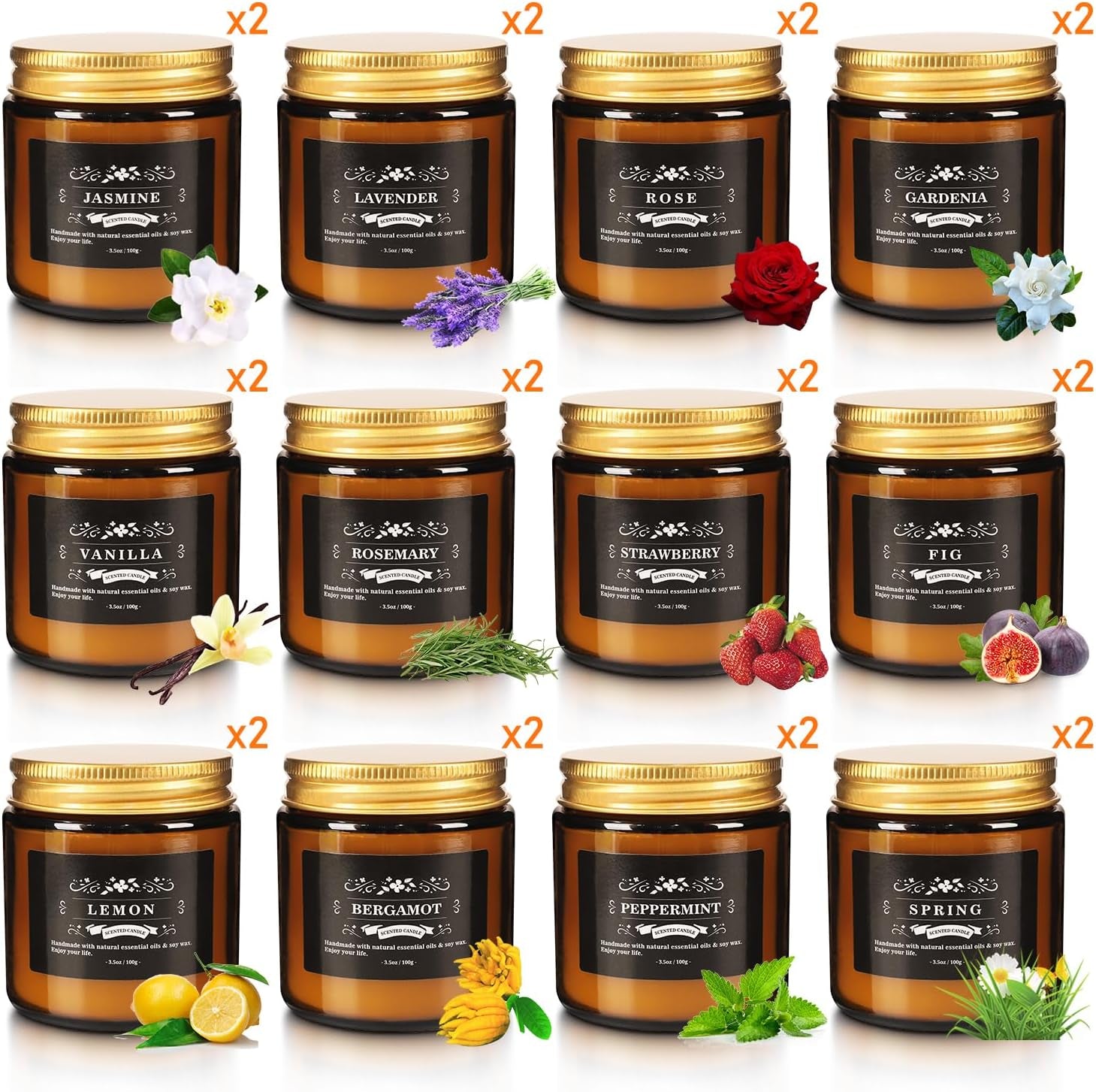 24 Pcs Scented Candles with Added Natural Essential Oils, 3.05Oz, Suitable for Various Festivals, Parties, Yoga, and Home Scene
