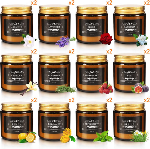 24 Pcs Scented Candles with Added Natural Essential Oils, 3.05Oz, Suitable for Various Festivals, Parties, Yoga, and Home Scene