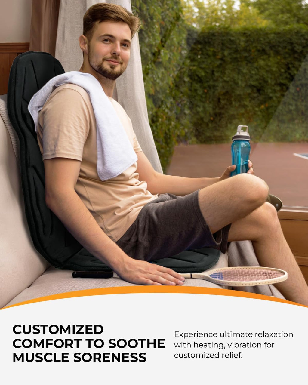 Back Massager for Chair with Heat, 4-Zone Vibration Massage Cushion | 8 Motors, 5 Modes, 3 Intensities, 4 Zones: Upper/Lower Back, Hips, Thighs; 2 Heat Levels, Elastic Strap, 30/60/90-Min Timer