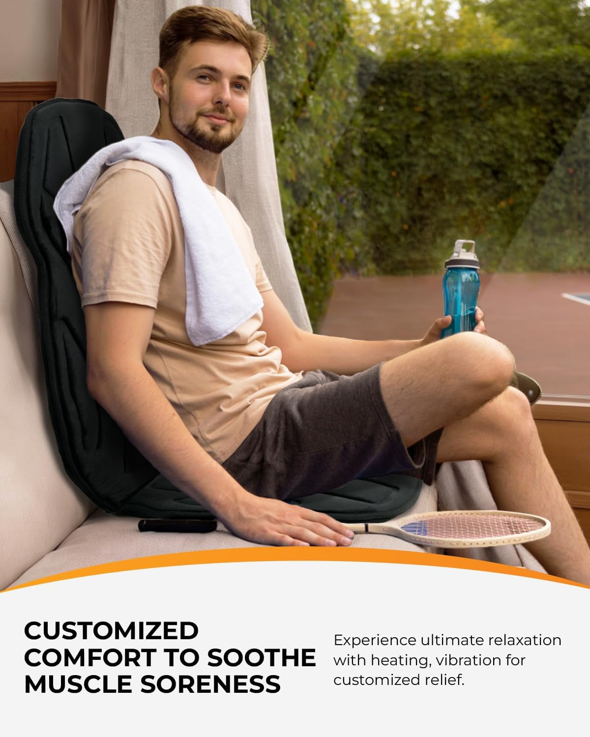 Back Massager for Chair with Heat, 4-Zone Vibration Massage Cushion | 8 Motors, 5 Modes, 3 Intensities, 4 Zones: Upper/Lower Back, Hips, Thighs; 2 Heat Levels, Elastic Strap, 30/60/90-Min Timer