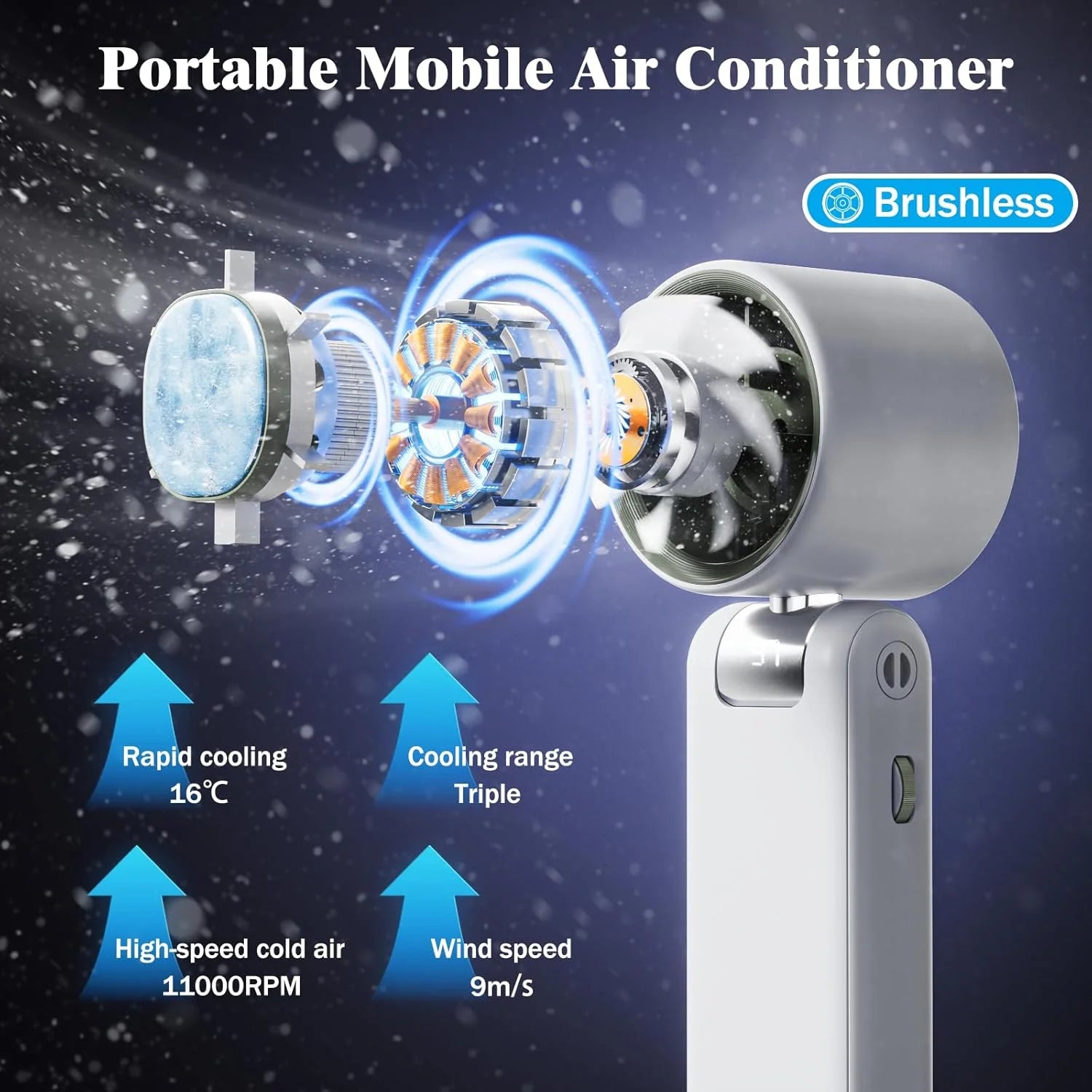 Cooling Portable Fan, Foldable Handheld Fan Speed 1-100 Adjustable Mini Fan Ice Mode, Battery Powered Mini Fan for Travel Camping Outdoor, White