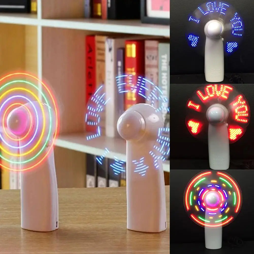 Handheld with Letters Luminous Flash Word Small Electric Display Handheld LED Fan Mini Confession Light Small Fan M1F2