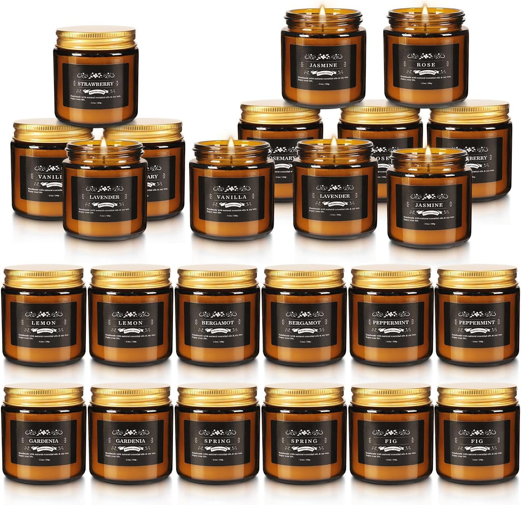 24 Pcs Scented Candles with Added Natural Essential Oils, 3.05Oz, Suitable for Various Festivals, Parties, Yoga, and Home Scene