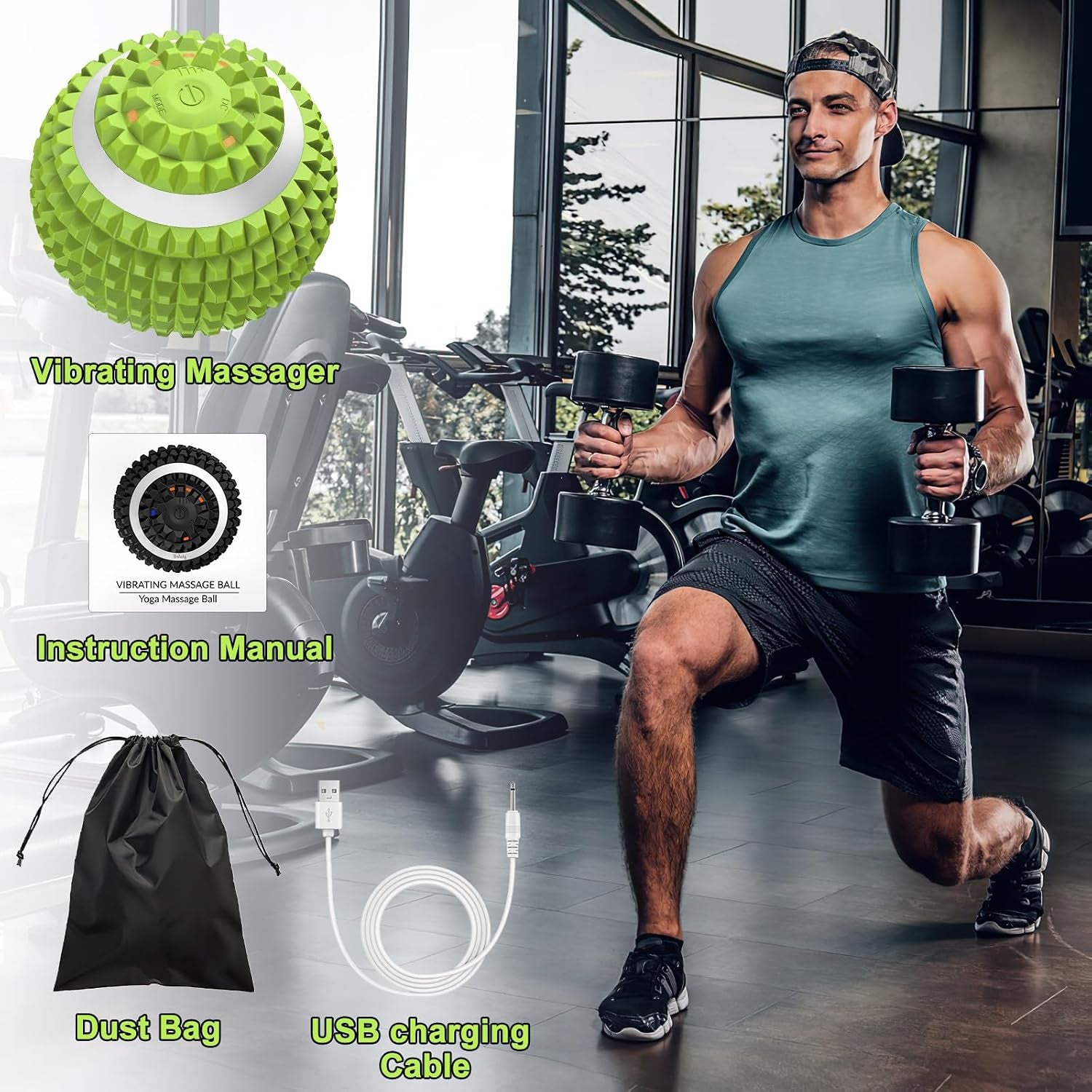 Vibrating Ball Massager, Vibration Massage Ball for Physical Therapy, Mobility Ball for Workout Recovery, Deep Tissue Massager for Pain Relief and Trigger Point Treatment (Green)
