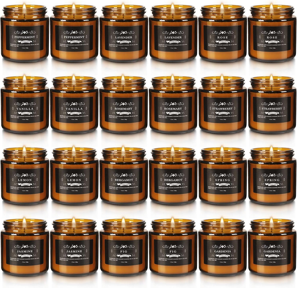 24 Pcs Scented Candles with Added Natural Essential Oils, 3.05Oz, Suitable for Various Festivals, Parties, Yoga, and Home Scene