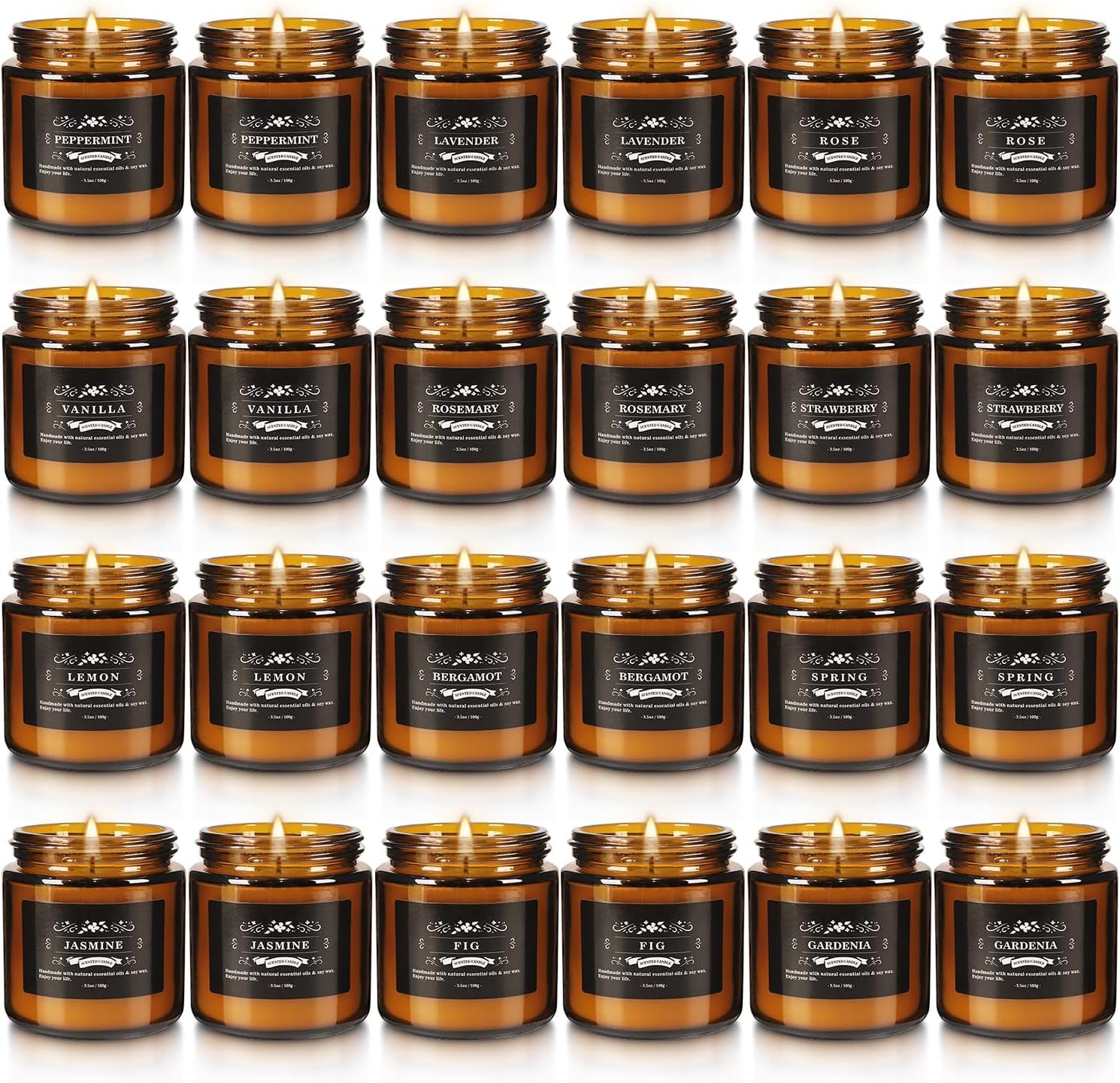 24 Pcs Scented Candles with Added Natural Essential Oils, 3.05Oz, Suitable for Various Festivals, Parties, Yoga, and Home Scene