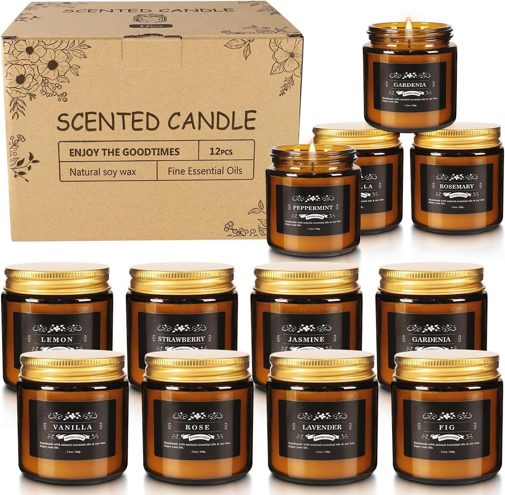 12 Pcs Scented Candles with Added Natural Essential Oils, 3.05Oz, Suitable for Various Festivals, Parties, Yoga, and Home Scene