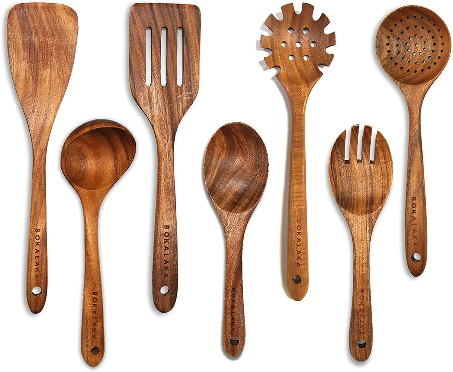 Wooden Spoons for Cooking, Wooden Utensils for Cooking 7 Pcs Natural Teak Wooden Kitchen Utensils Set Wooden Cooking Utensils