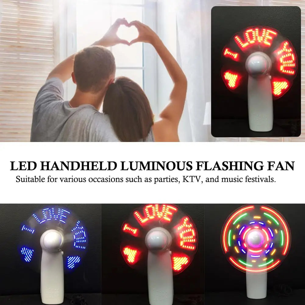 Handheld with Letters Luminous Flash Word Small Electric Display Handheld LED Fan Mini Confession Light Small Fan M1F2