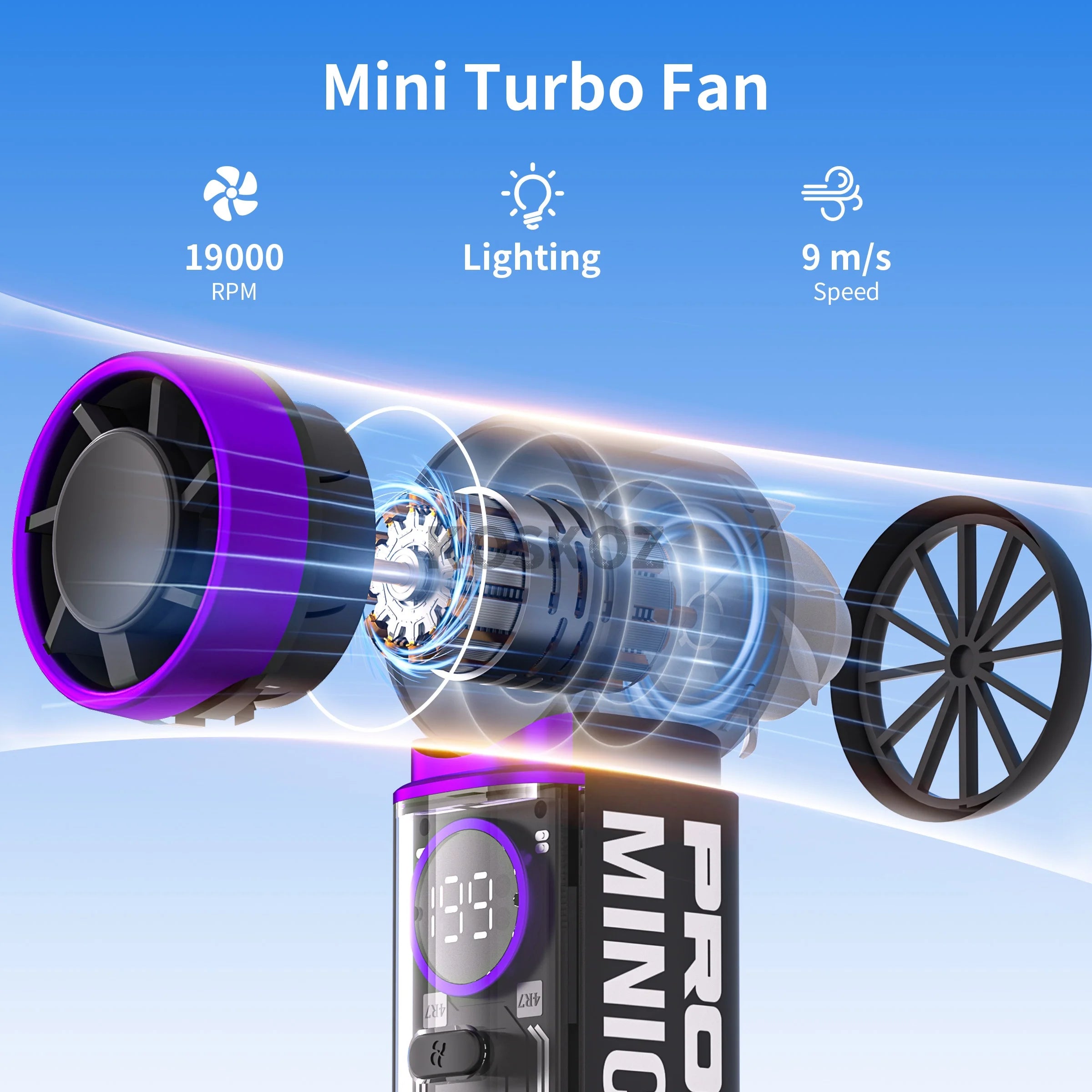 Portable Handheld Mini Fan, 5 Speeds, with LED Display, Flashlight, USB Rechargeable, Mini Fan with Lanyard for Makeup, Travel
