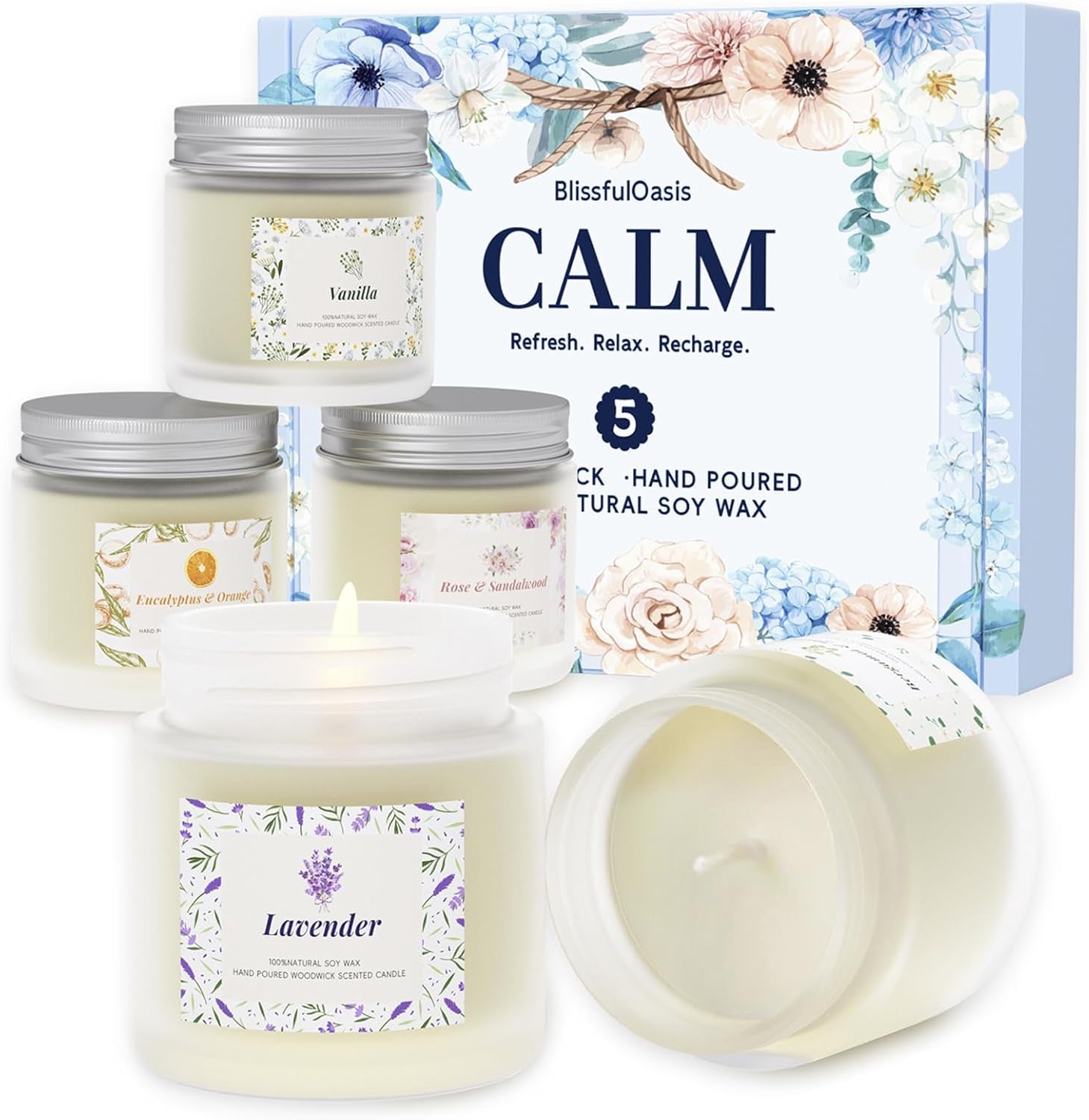 Scented Candles, Candles for Women, 5 Pack | Long-Lasting Candles for Home Scented, 5 Pack Candle Set, Natural & Safe Ingredients, Candle Set for Her