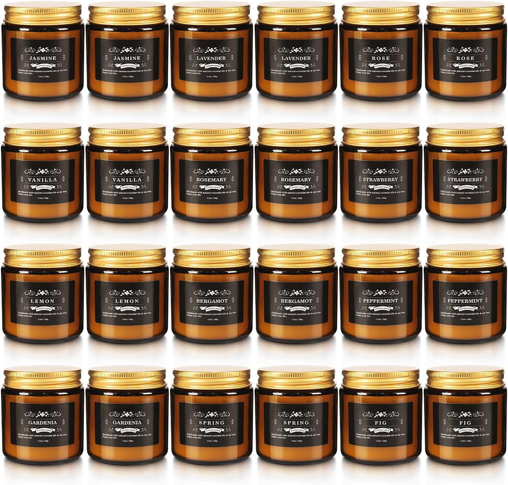 24 Pcs Scented Candles with Added Natural Essential Oils, 3.05Oz, Suitable for Various Festivals, Parties, Yoga, and Home Scene