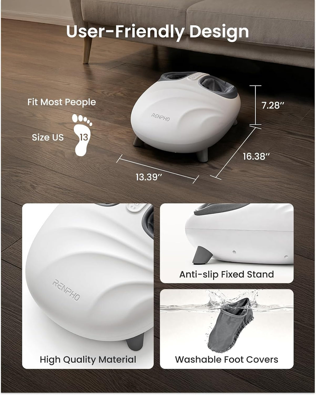 RENPHO Stylish Shiatsu Foot Massager, Smart Auto-Adaptive Foot Size Fit | 3 Modes Full-Foot Kneading & Compression Massage, Foot Care Birthday Gifts for Women Wife, FSA Eligible HSA, Size up to 13