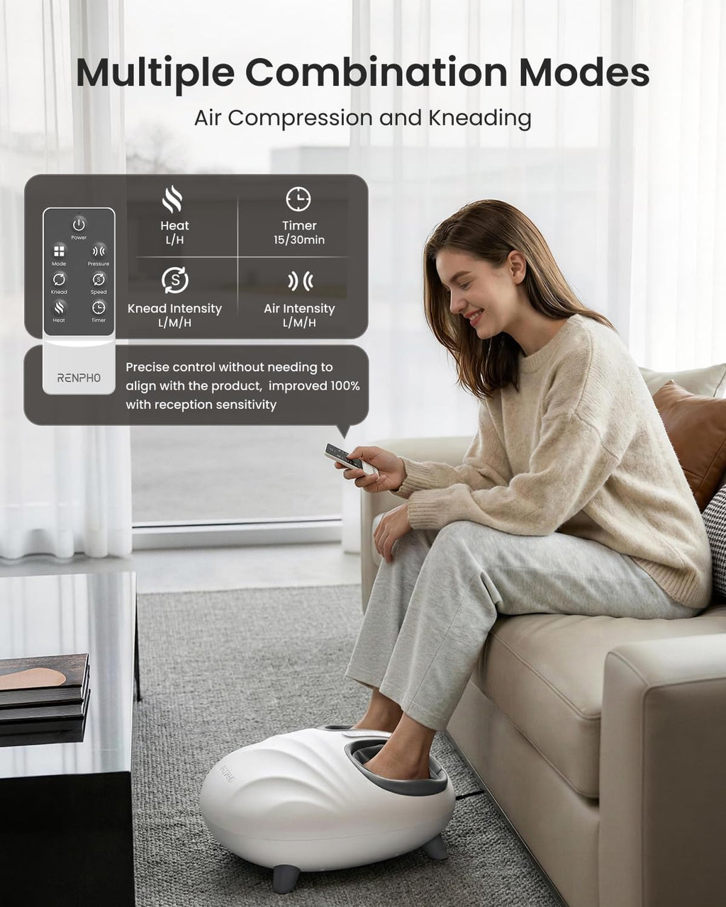 RENPHO Stylish Shiatsu Foot Massager, Smart Auto-Adaptive Foot Size Fit | 3 Modes Full-Foot Kneading & Compression Massage, Foot Care Birthday Gifts for Women Wife, FSA Eligible HSA, Size up to 13